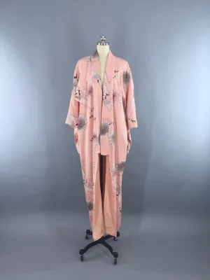 1940s Vintage Silk Kimono Robe / Art Deco Pink Floral
