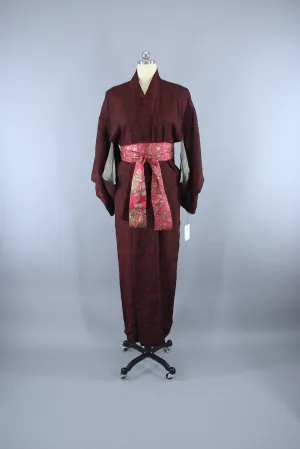 1950s Vintage Silk Kimono Robe / Black & Red Marble