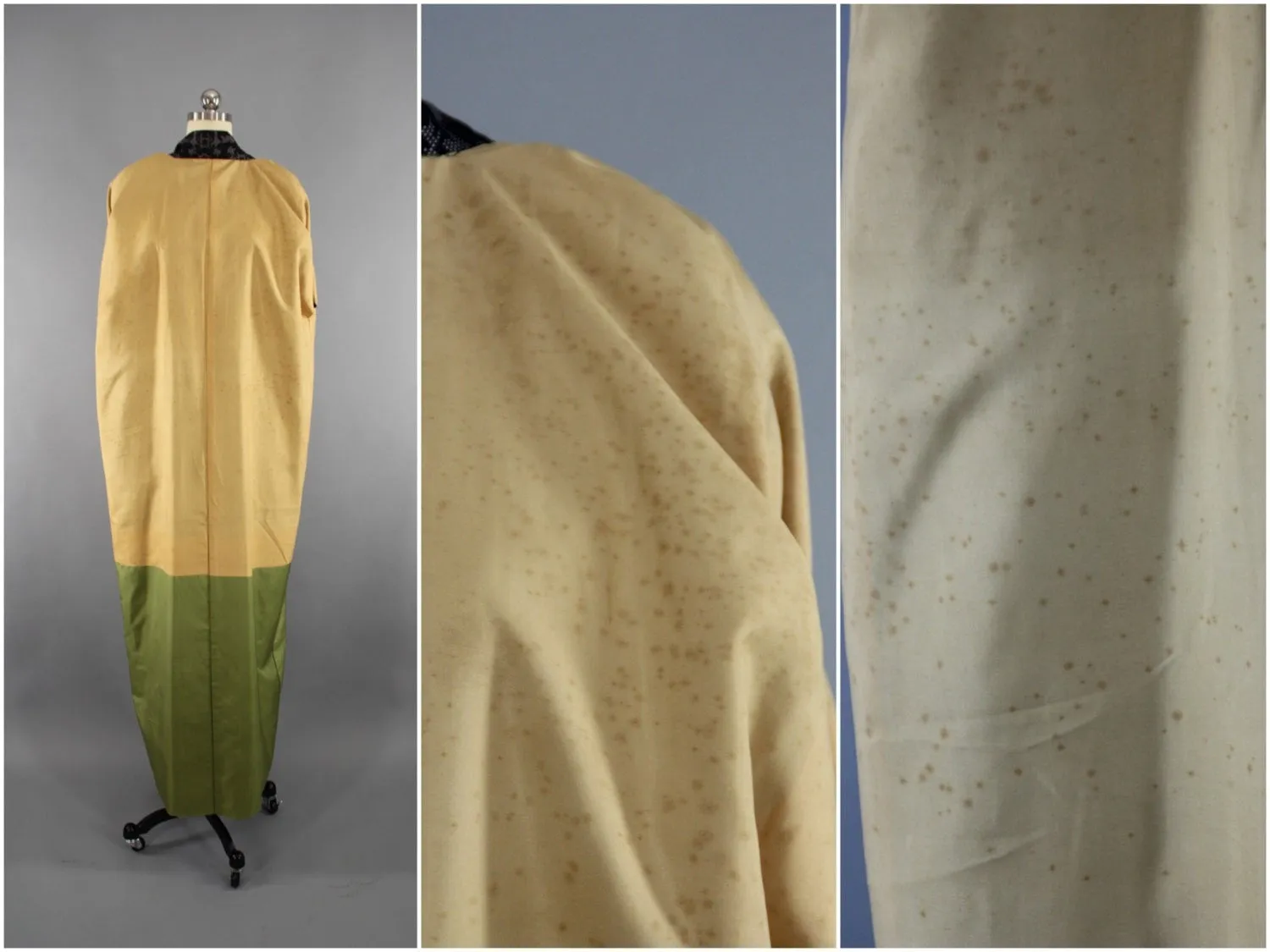 1970s Vintage Kimono Robe with Black & Red Dotted Pattern