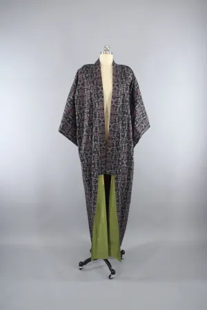 1970s Vintage Kimono Robe with Black & Red Dotted Pattern