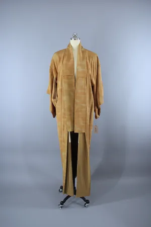 1970s Vintage Silk Kimono Robe / Light Brown Ombre