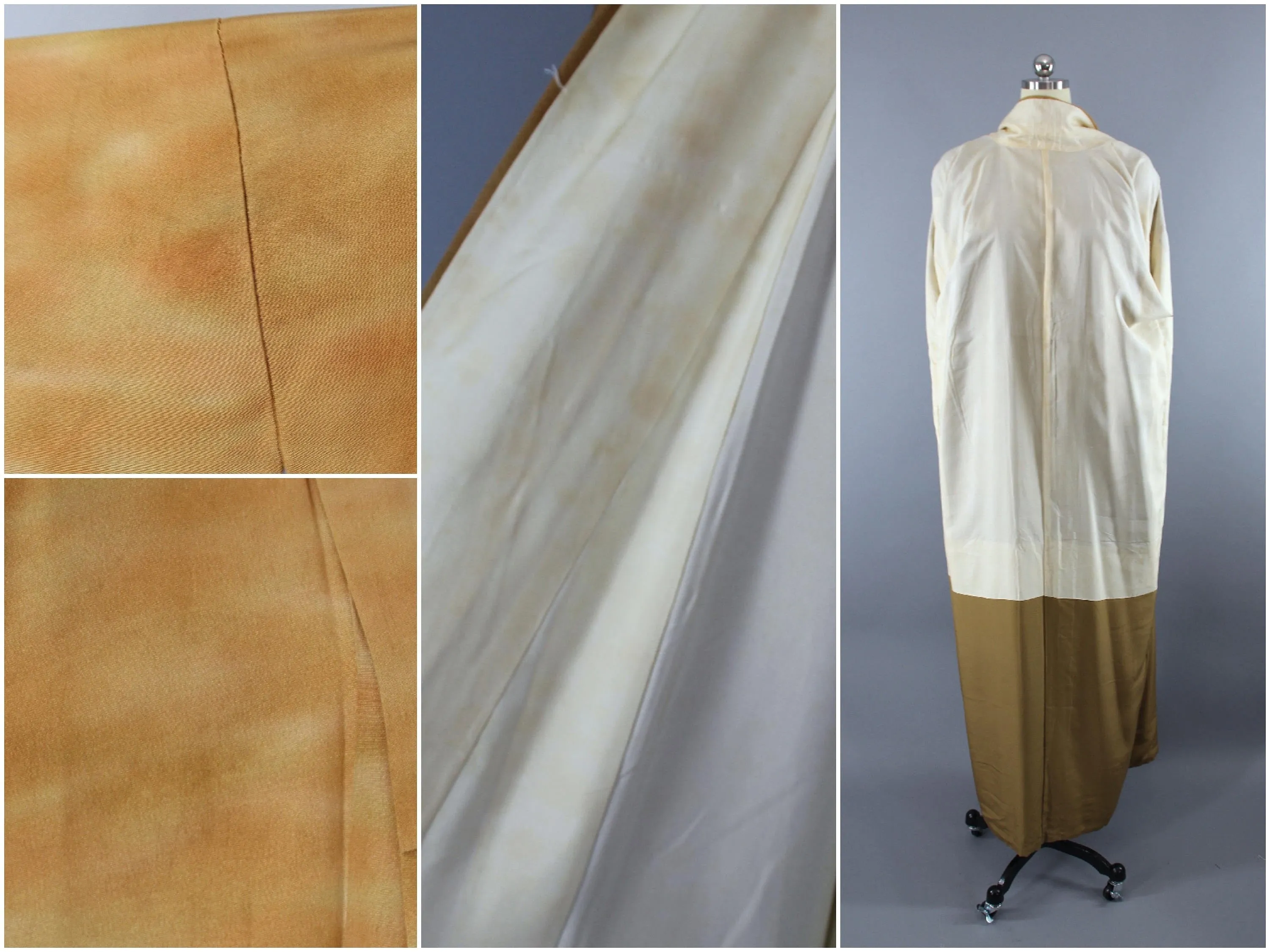 1970s Vintage Silk Kimono Robe / Light Brown Ombre