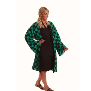 Anime Demon Kimono - Green and Black Check