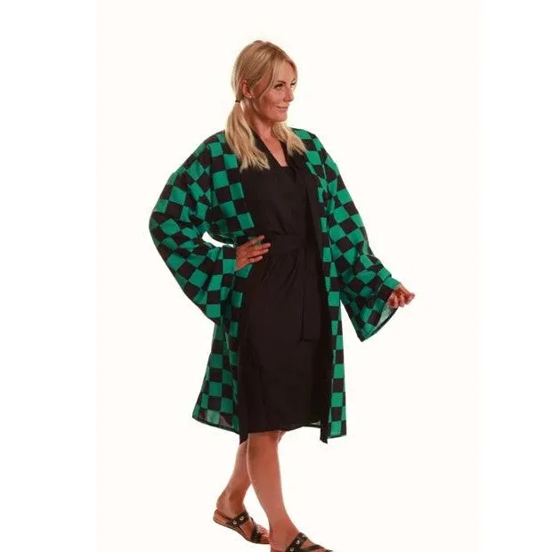 Anime Demon Kimono - Green and Black Check
