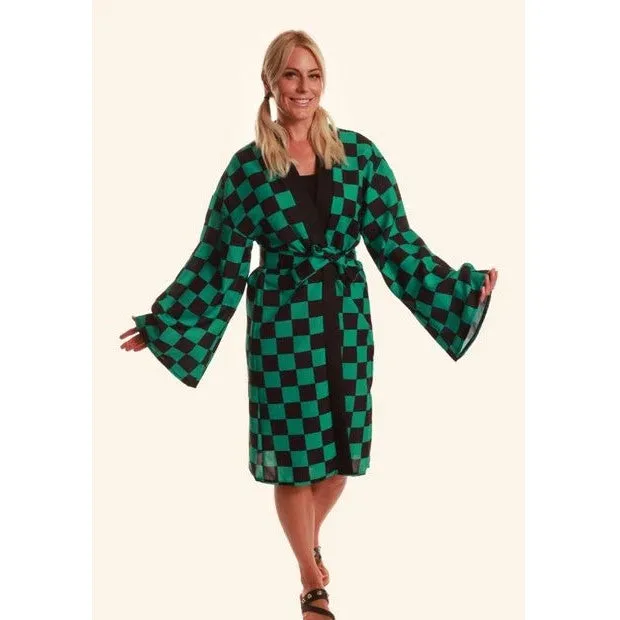 Anime Demon Kimono - Green and Black Check