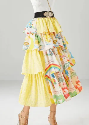 Art Yellow Layered Patchwork Ruffles Cotton Skirt Summer ML0500