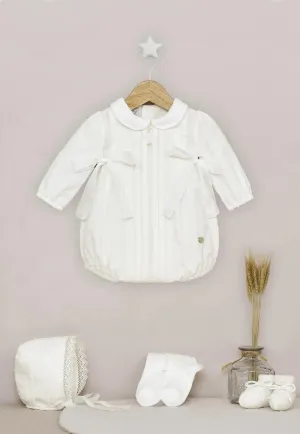 Baby boys romper and bonnet set - cream