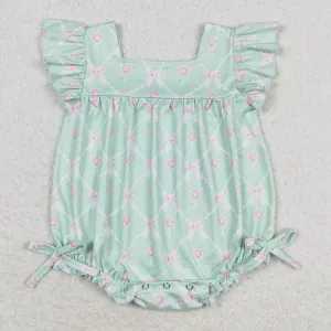 Baby Girls Rompers Green Bows Flutter Sleeve Summer Rompers SR1503
