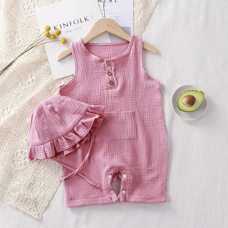 Baby Jumpsuit Hat Long Sleeve Cotton Toddler Romper for Boys Girls Solid Color Spring Autumn Baby Clothes Newborn Onesie