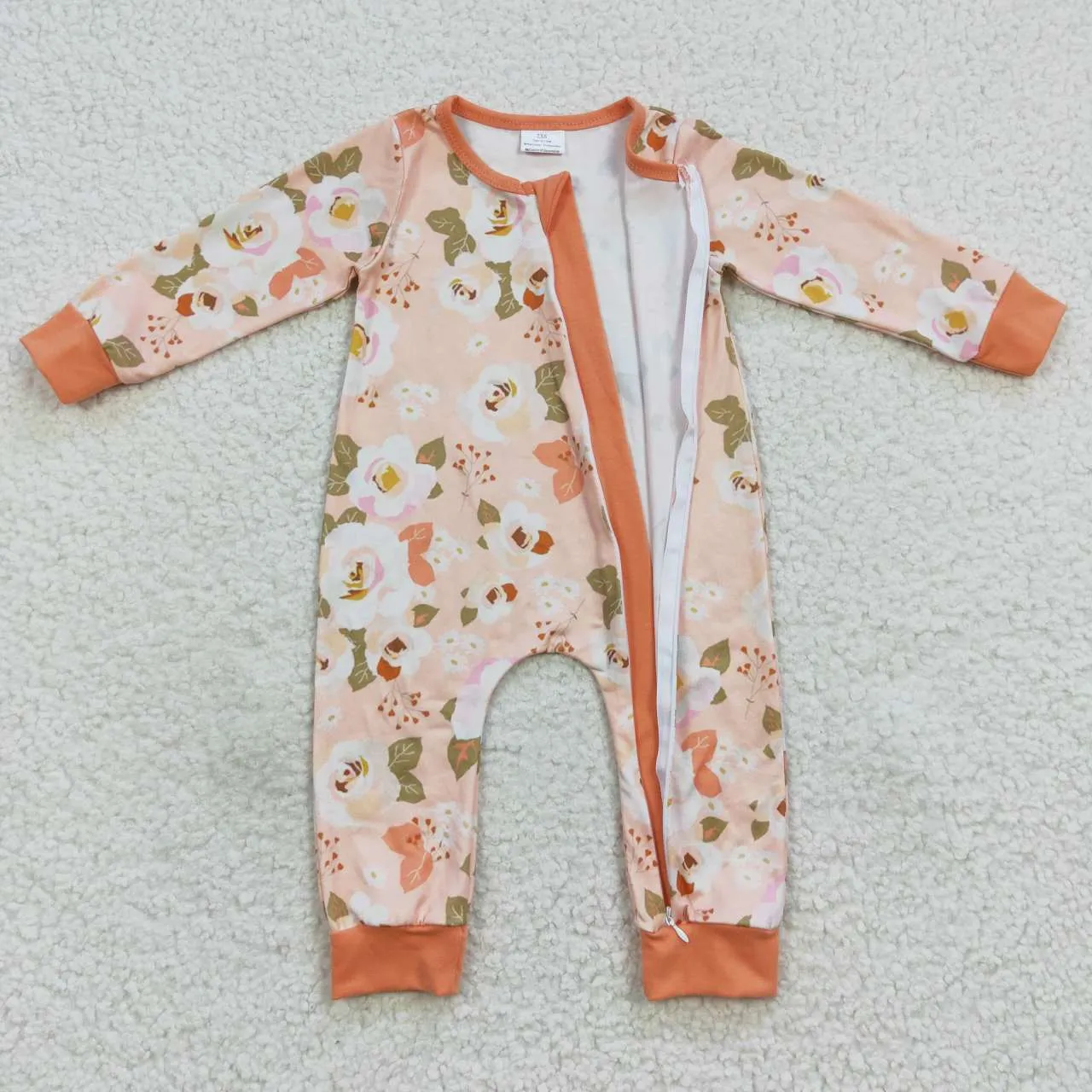 babyorange floral print zipper onesie LR0476