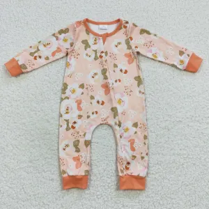 babyorange floral print zipper onesie LR0476