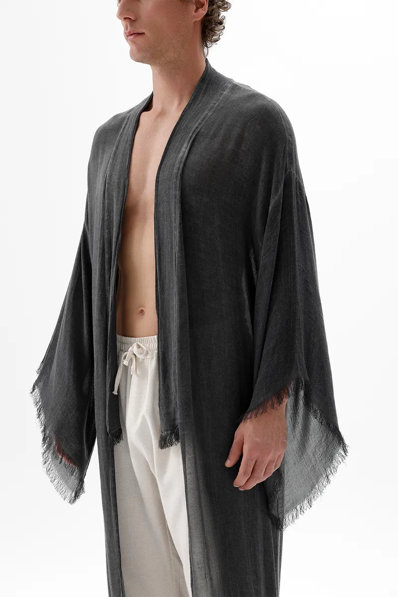 Bamboo Gray Men's Long Kimono