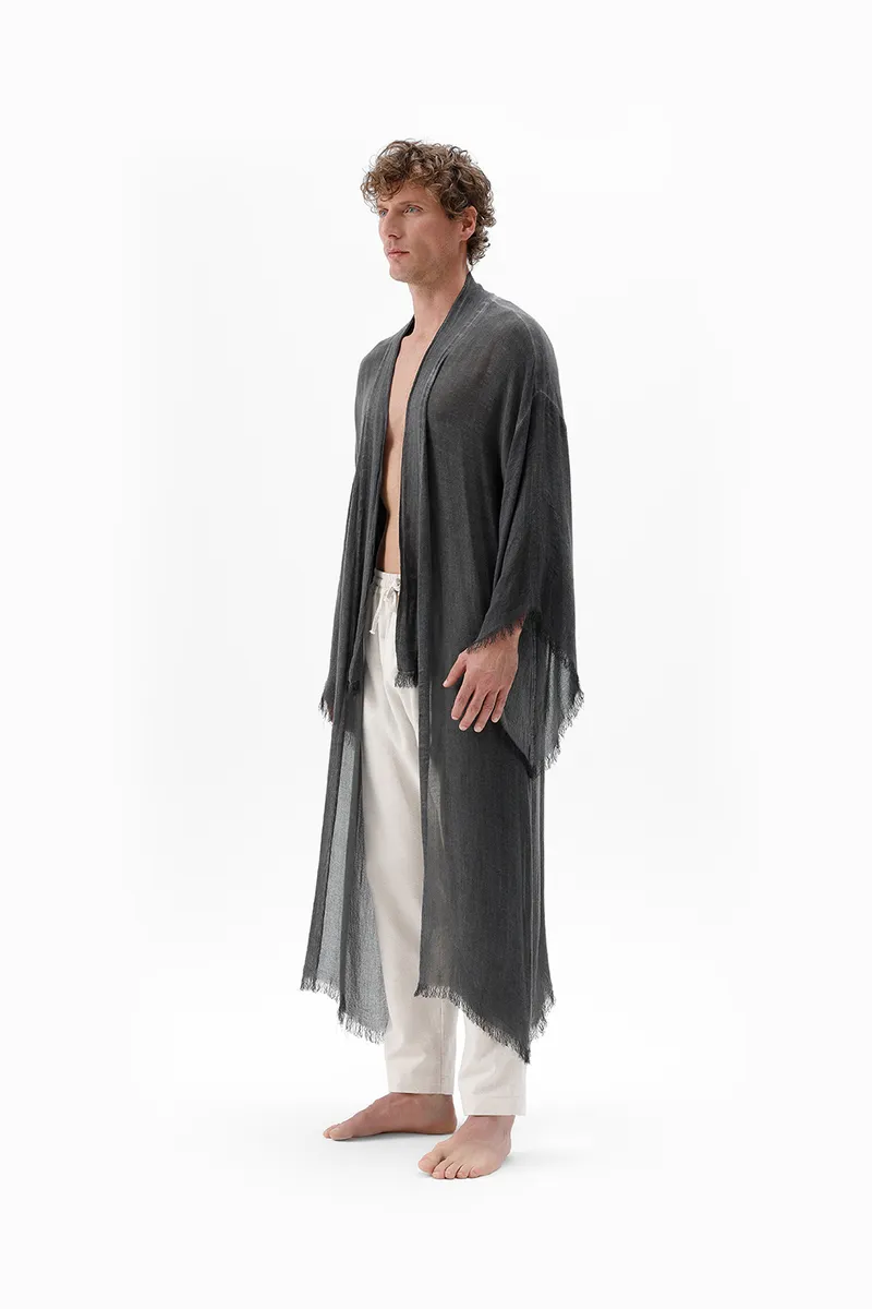 Bamboo Gray Men's Long Kimono