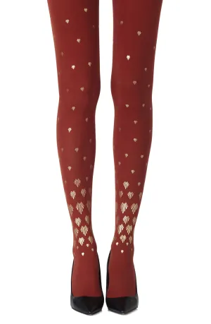 Beautiful Opaque Gold Shell Print 120 Denier Rust Tights