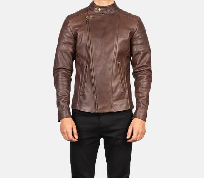 BIKER-1425 MUSH Brown Leather Biker Jacket