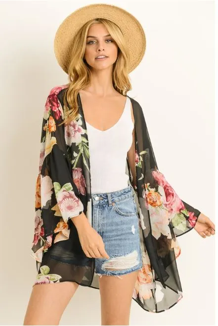 Black Floral Kimono