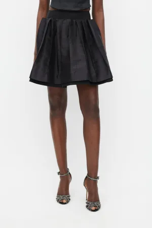 Black Pleat Layered Mini Skirt