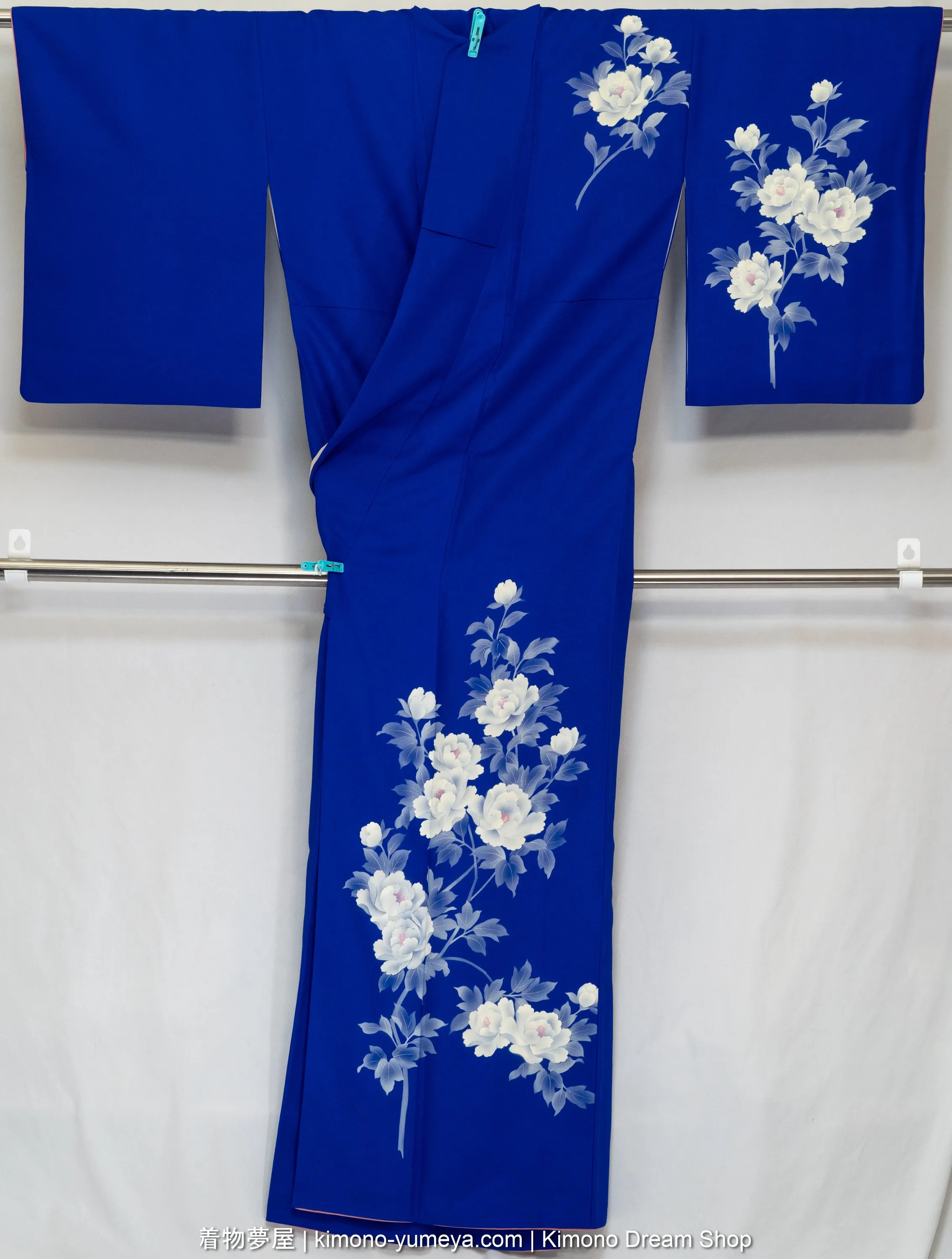 Blue with White Peonies Silk Tsukesage