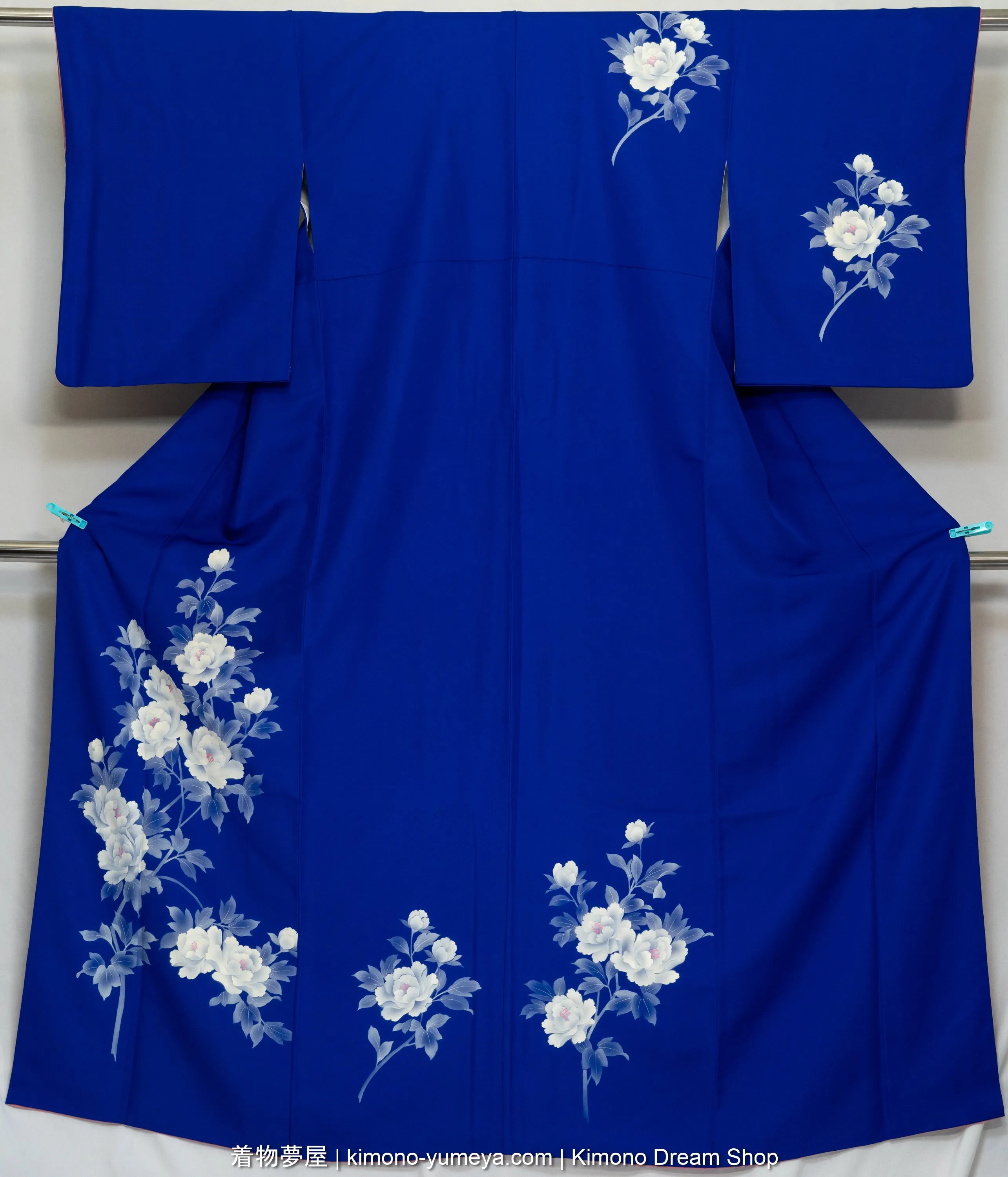 Blue with White Peonies Silk Tsukesage