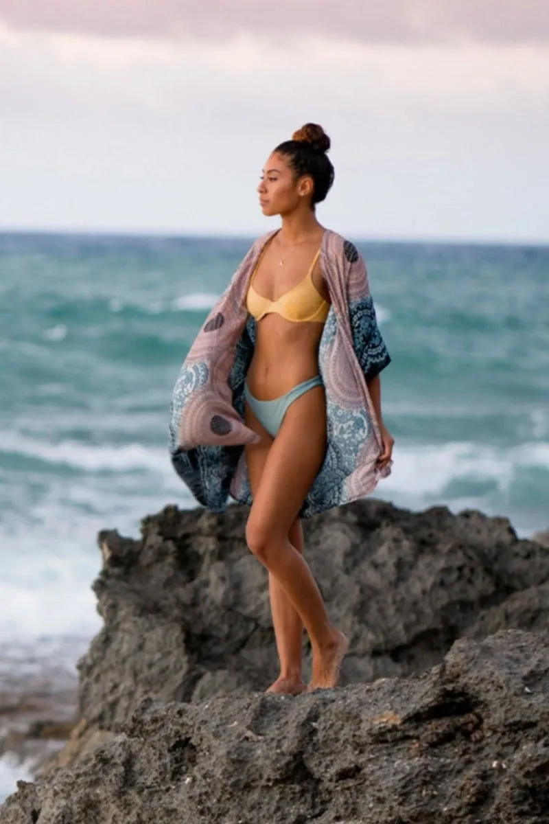 Bohemian Summer Kimono in Pink and Navy Mandala Print by Lotus & Luna