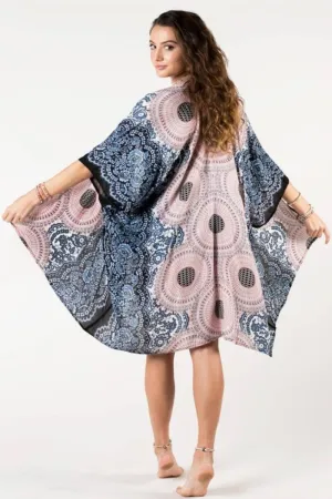 Bohemian Summer Kimono in Pink and Navy Mandala Print by Lotus & Luna