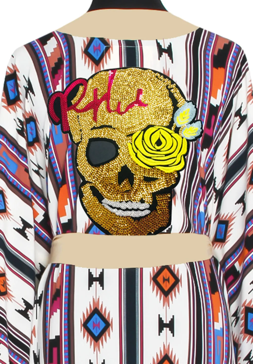 Boho - Blue Navajo Kimono Skull (Beige)