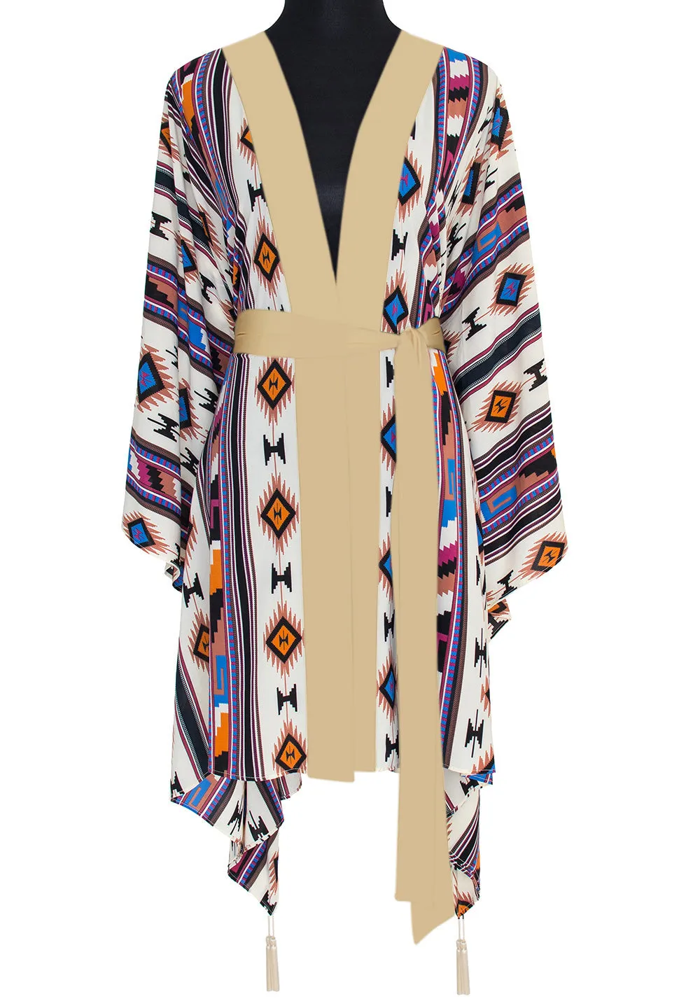 Boho - Blue Navajo Kimono Skull (Beige)
