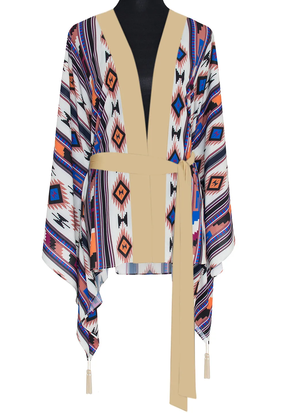 Boho - Blue Navajo Kimono Skull (Beige)