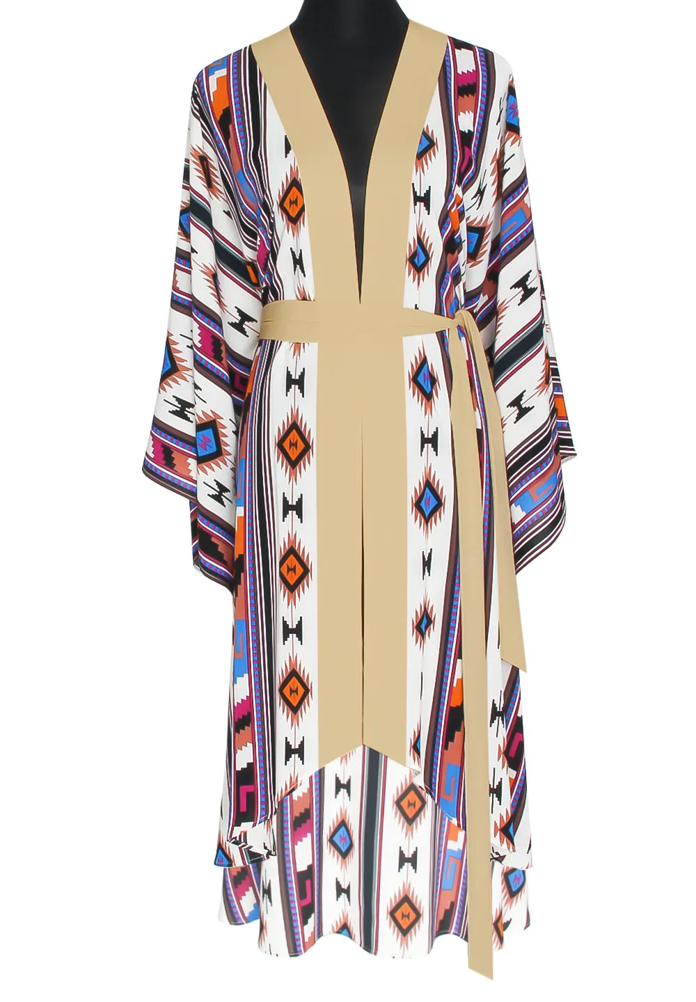 Boho - Blue Navajo Kimono Skull (Beige)