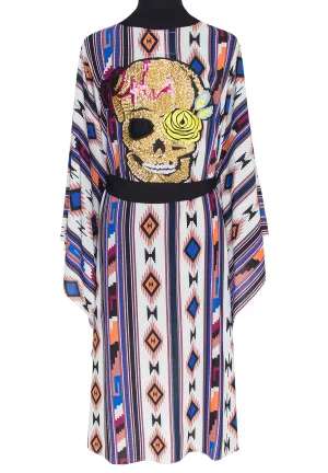 Boho - Blue Navajo Kimono Skull (Black)