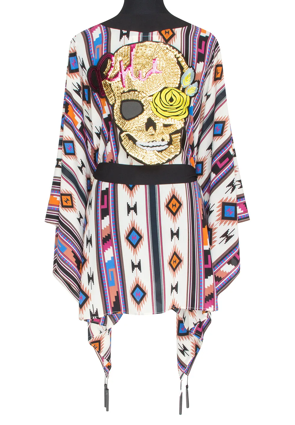 Boho - Blue Navajo Kimono Skull (Black)