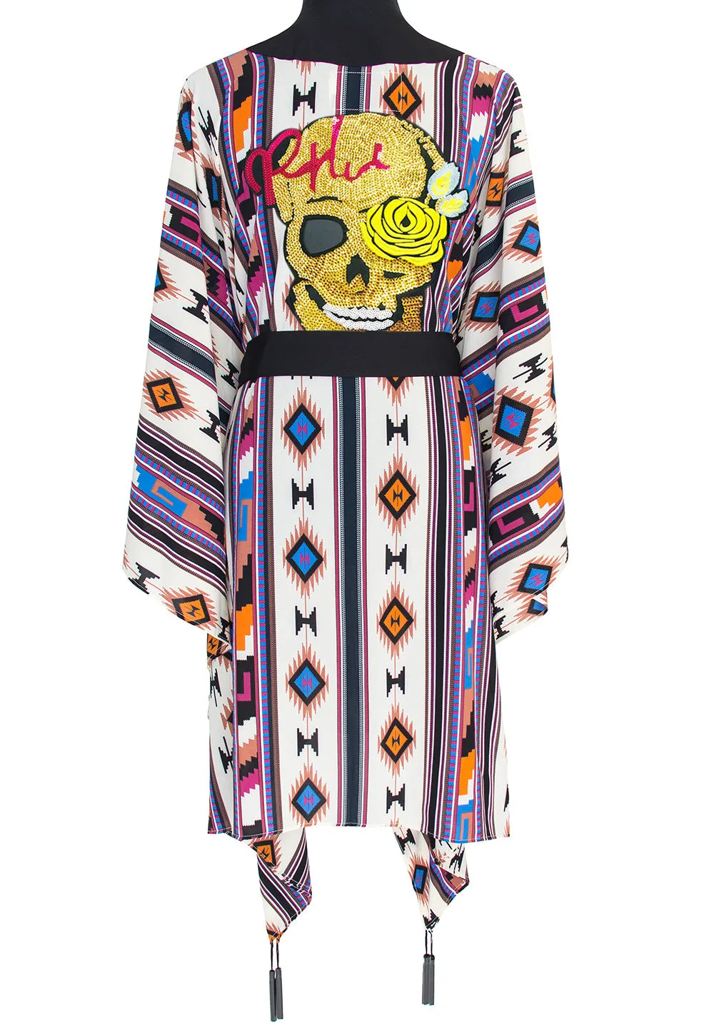Boho - Blue Navajo Kimono Skull (Black)