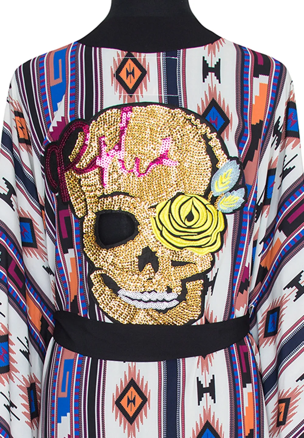 Boho - Blue Navajo Kimono Skull (Black)