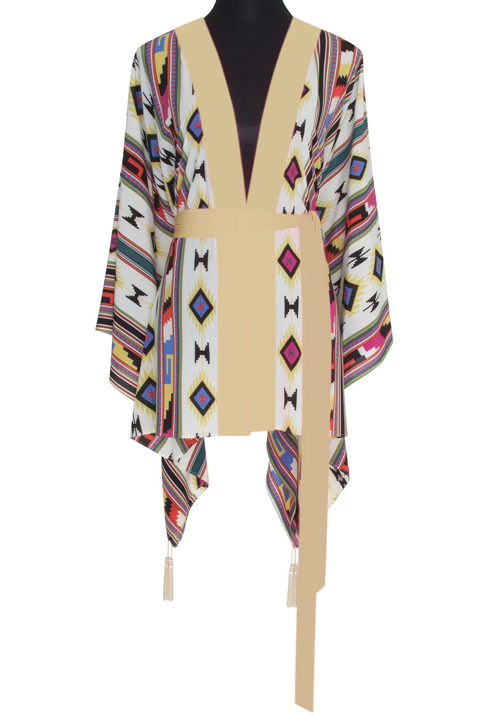 Boho - Pink Navajo Kimono Evil Eye (Beige)