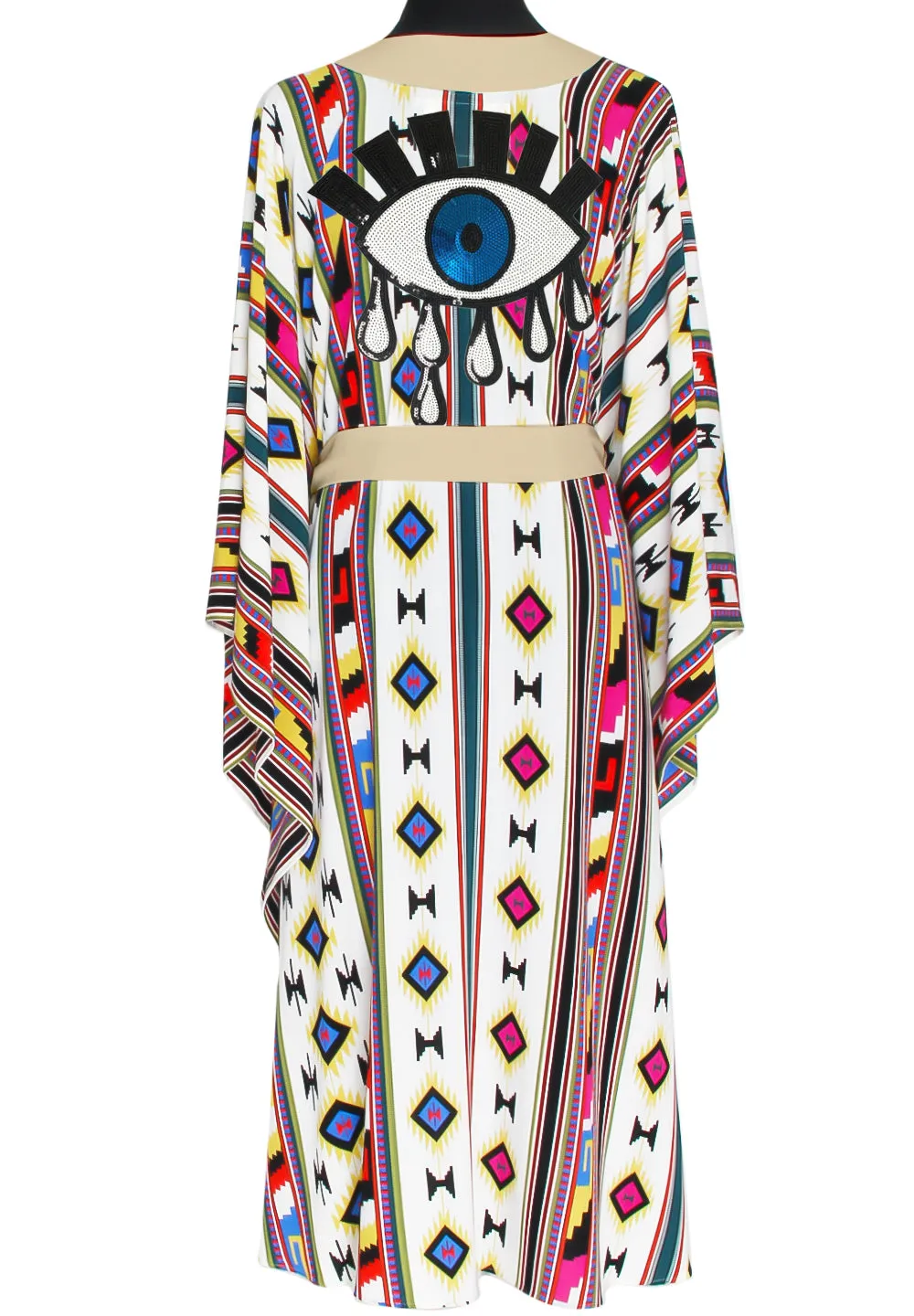 Boho - Pink Navajo Kimono Evil Eye (Beige)
