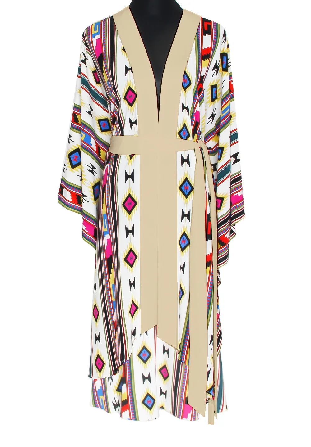 Boho - Pink Navajo Kimono Evil Eye (Beige)