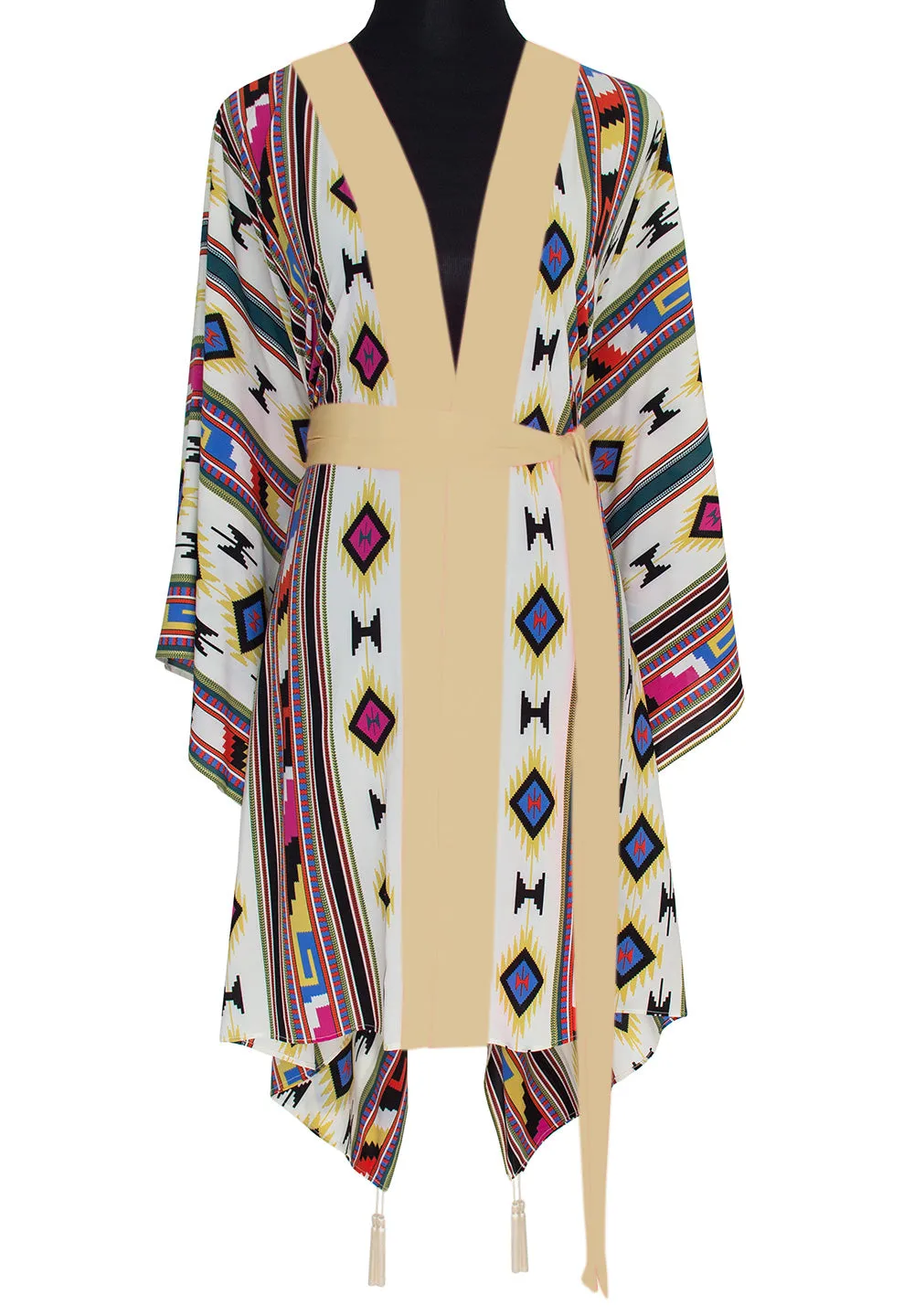 Boho - Pink Navajo Kimono Evil Eye (Beige)