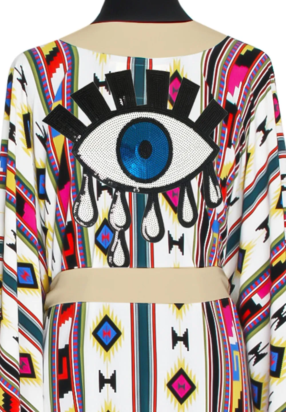 Boho - Pink Navajo Kimono Evil Eye (Beige)