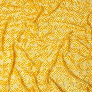 Canary yellow silk blended burnout chiffon velvet fabric with peach metallic and stone work in fancy design-D15164