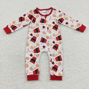 Christmas Santa cookie floral print zipper onesie LR0491