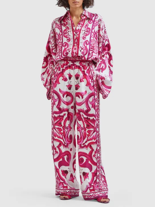 Dolce&amp;Gabbana   Maiolica print silk twill kimono shirt 