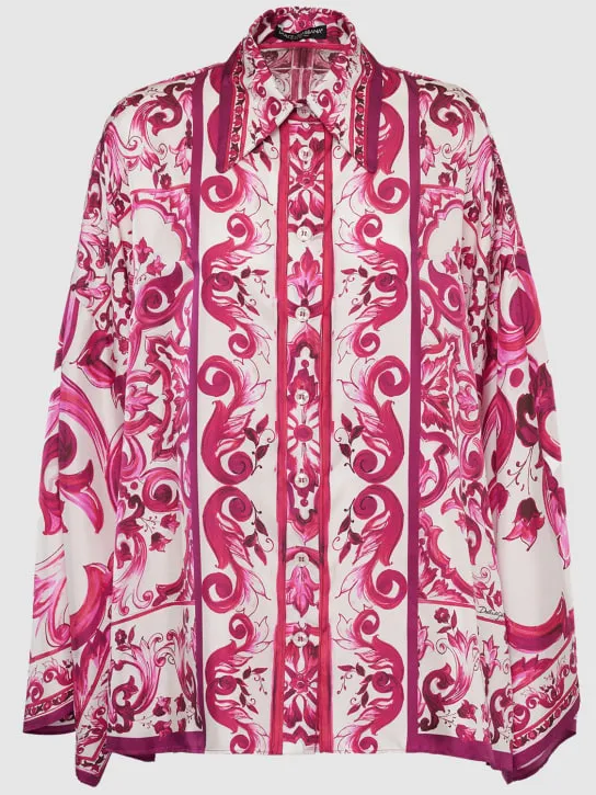 Dolce&amp;Gabbana   Maiolica print silk twill kimono shirt 
