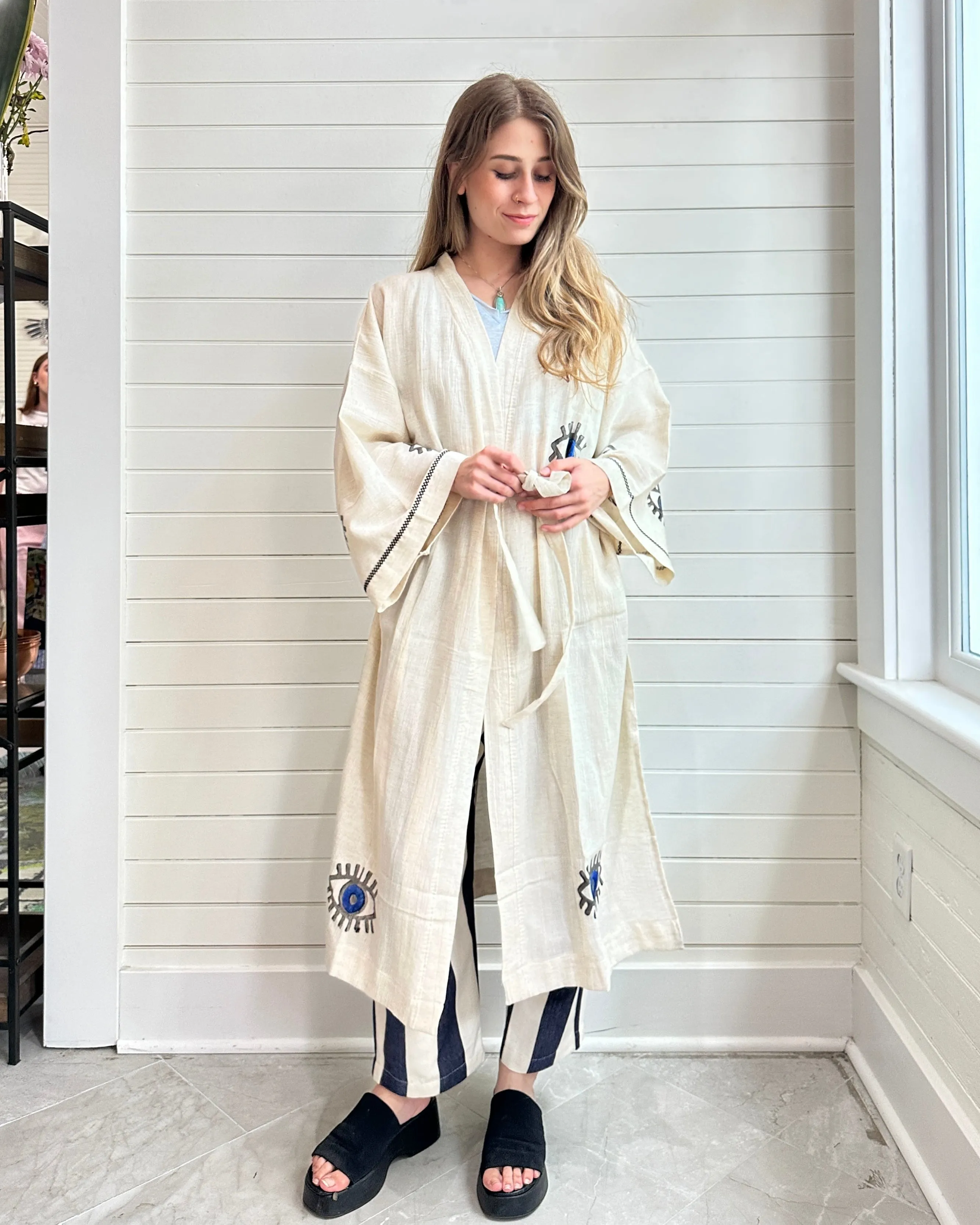 Evil Eye Linen Kaftan Kimono