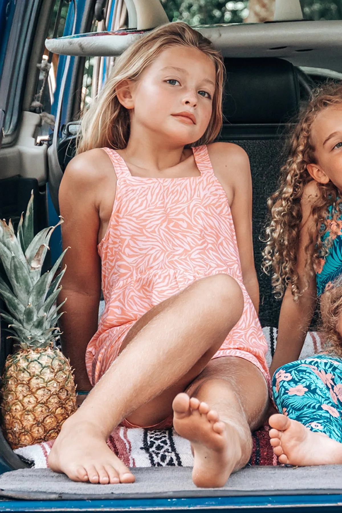Feather 4 Arrow Beach Daze Girls Shorts Romper - Coral Crush