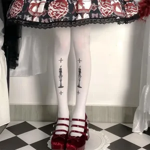 Flamed Candle Cross Jacquard Velvet Tights