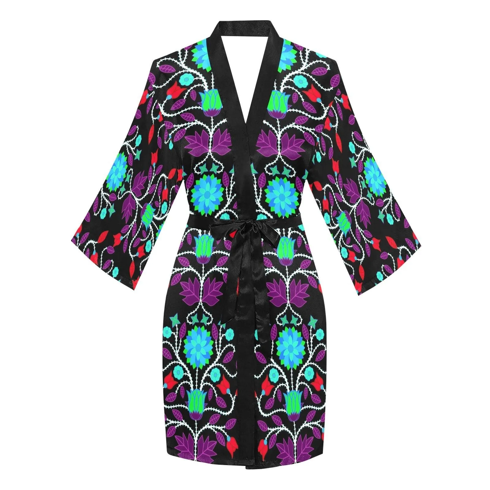 Floral Beadwork Four Clans Winter Long Sleeve Satin Robe