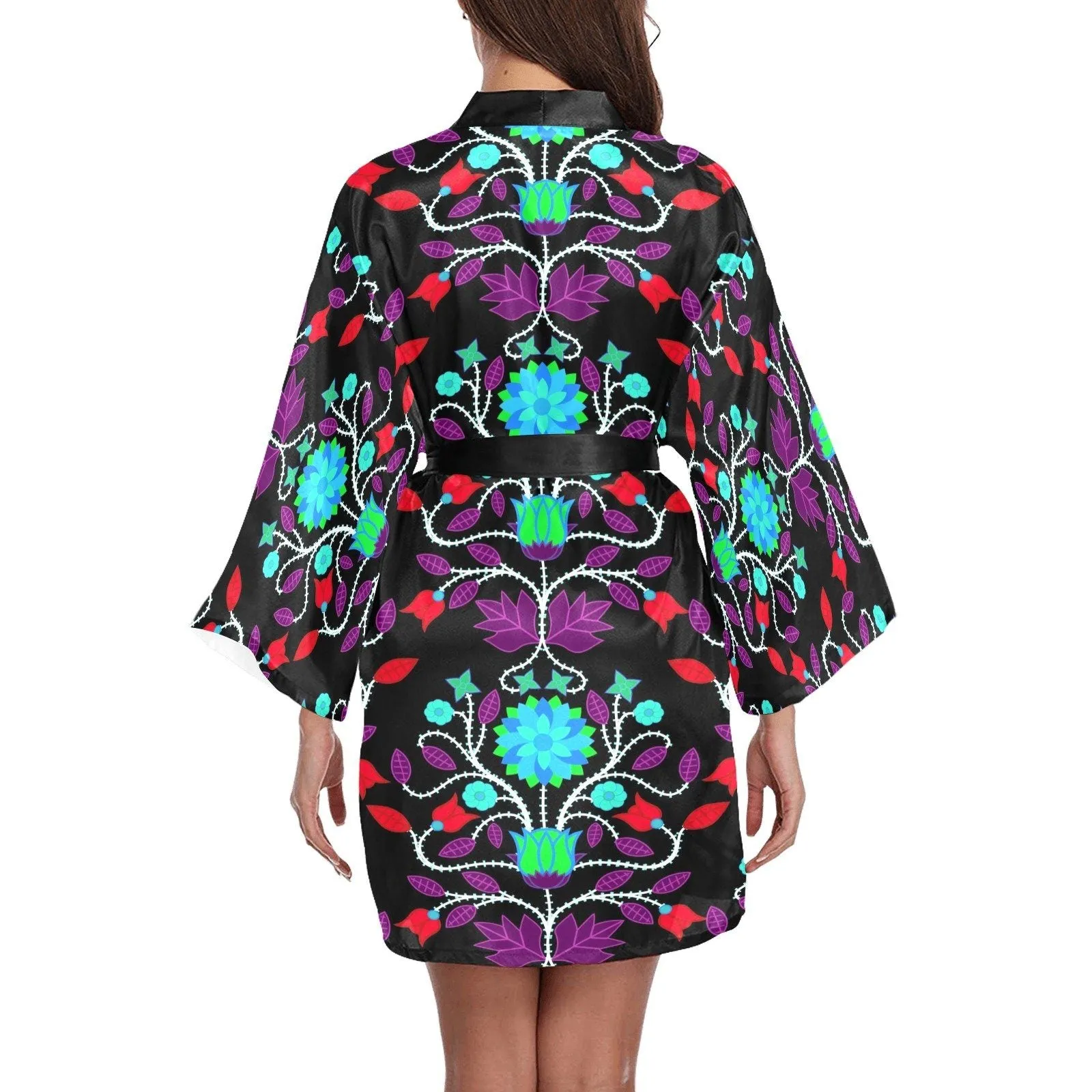 Floral Beadwork Four Clans Winter Long Sleeve Satin Robe