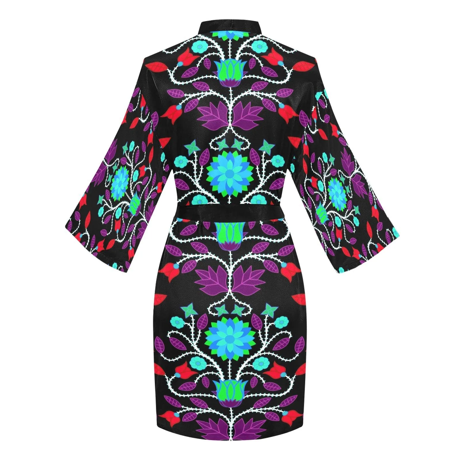 Floral Beadwork Four Clans Winter Long Sleeve Satin Robe