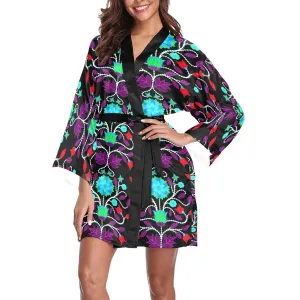 Floral Beadwork Four Clans Winter Long Sleeve Satin Robe