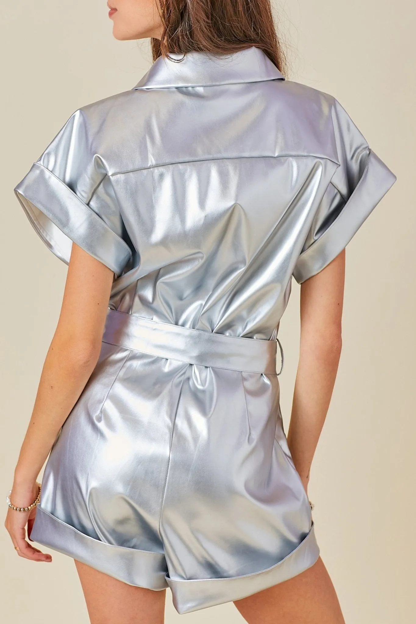 Folded Faux Romper in Silver